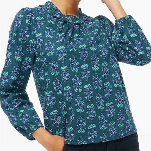 J. Crew factory Petite long-sleeve ruffleneck poplin blouse‎ size SP NWT CD289 - Picture 1 of 14